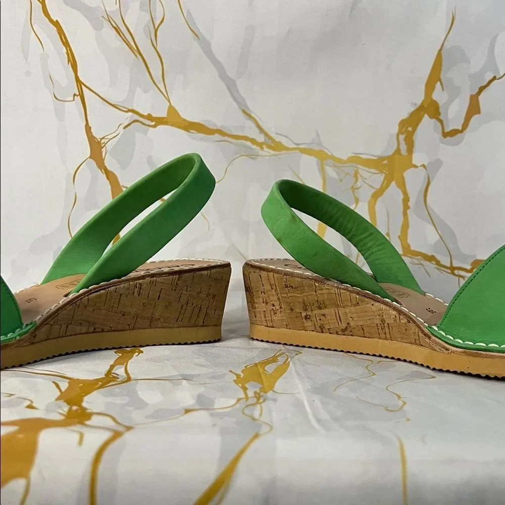 * Calaxini Simply Perfect Avarca cork wedge sandals in green leather